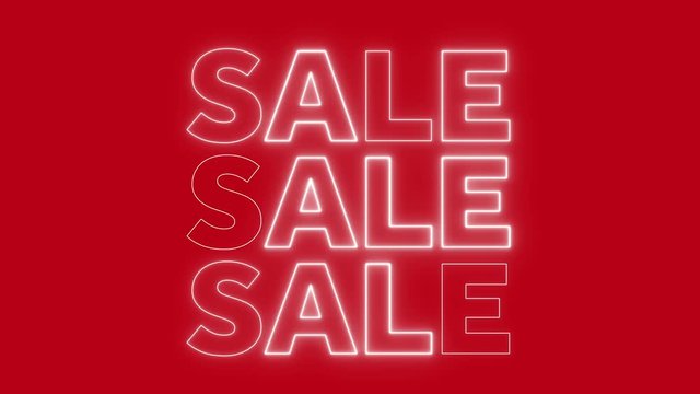 Neon flashing sale sign on a bright red background