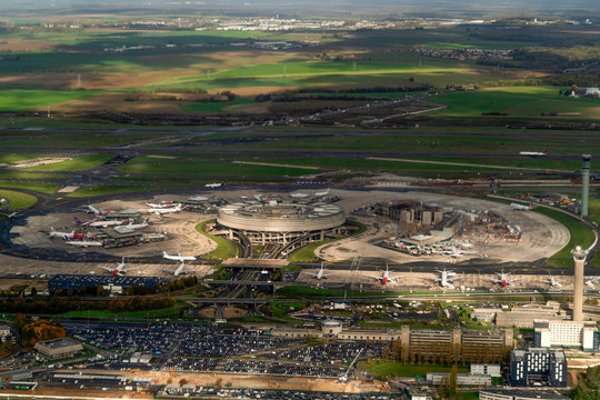 PARIS, FRANCE - NOVEMBER 7 2019 - Paris airport CDG landing and loading cargo and passenger