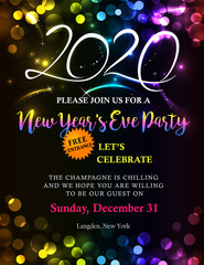 New Year 2020 bright multi-colored invitation
