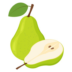 Green pear isolated on white background. Vector illustration. Cut green pear