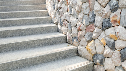 Stairway and decorative stone wall