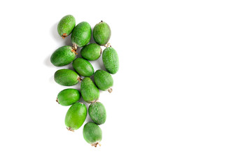 Juicy and ripe feijoa isolated on a white background. Healthy autumn fruit.