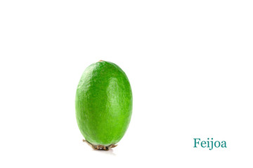 Juicy and ripe feijoa isolated on a white background. Healthy autumn fruit.