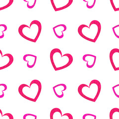 Cute seamless pattern with pink polygonal hearts on the white background. Vector lovely ornament for cards, invitations, scrapbook, wrapping paper, packets