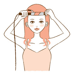 Illustration of a woman curling hair