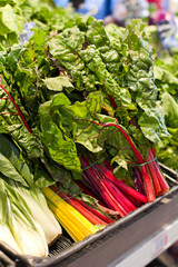 Fresh vegetables in supermarket. Concept of healthy food, bio, vegetarian, diet.
