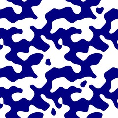 Blue and white camouflage seamless pattern. Monochromatic cowhide tiling.