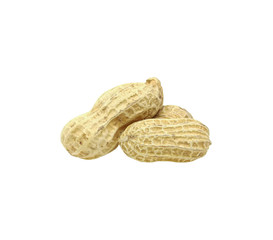 Closeup peanuts with texture isolated on white background. Dried peanuts for snack in closeup