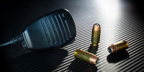 Two way radio mike and ammunition