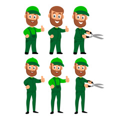 Modern cartoon gardener character. Vector illustration.