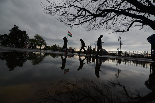 People Take Stroll During Rain In Northern Hill Town Shimla Himachal Pradesh India