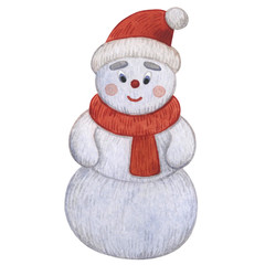 Watercolor Christmas object with toys, gingerbread, gifts. Illustration for new year isolated on white background. Santa Claus, gingerbread, snowman, heart, candy, horse.