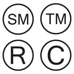 Copyright, registered trademark, smartmark icons set. 