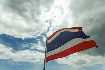 thailand flag backdrop of blue sky white clouds