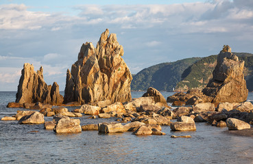 Hashigui-iwa (Bridge Pillar Rocks) at the Kushimoto. Wakayama prefecture. Honshu. Japan