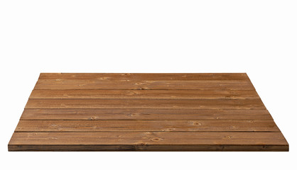Wooden table top isolated on white background including clipping path.