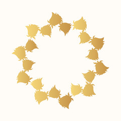 Hand drawn golden rose silhouette frame. Gold flower wreath for invitation card. Vector isolated romantic elegant background.