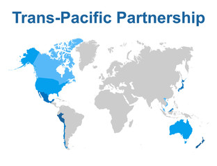 Fototapeta na wymiar Map of Comprehensive and Progressive Agreement for Trans-Pacific Partnership