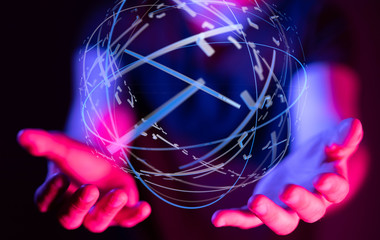 touching global network and data exchanges over the world 3D rendering