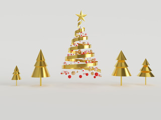 3D rendering of Christmas tree and gift box