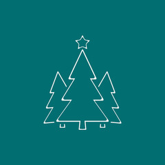 Christmas Tree Line Icon On Green Background. Vector illustration