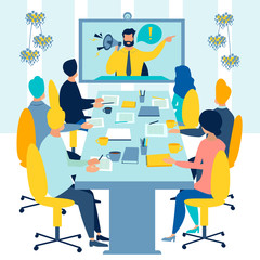 Meeting on conference video call raster illustration
