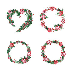 Watercolor frame with christmas holly decorations. Suitable for greeting cards, invites, banner, home decor