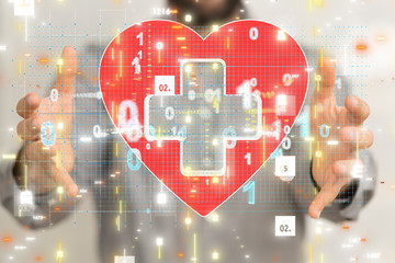 medical network connection with modern virtual screen, medical technology network concept.