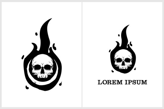 modern and simple skull and fire vector logo template