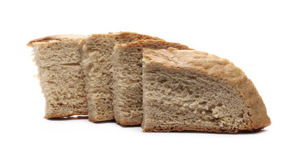 Integral rye bread slices isolated on white background