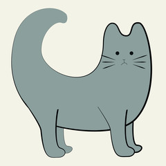 sad cute gray cat with a round tail on a white background drawn vector