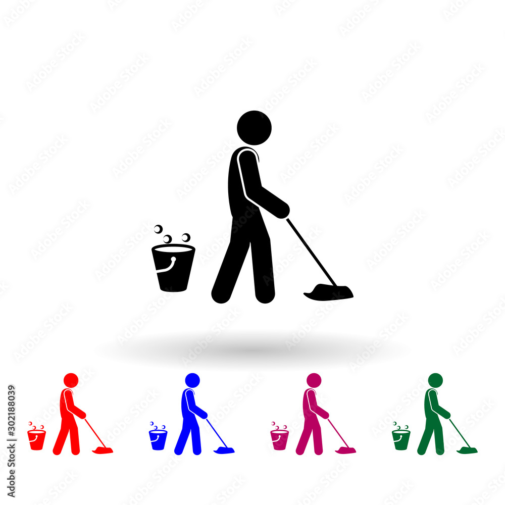 Poster man mopping nolan icon. simple glyph, flat vector of cleaning the house icons for ui and ux, website