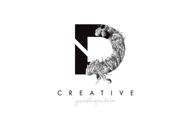 Letter D Logo Design Icon with Artistic Grunge Texture In Black and White - obrazy, fototapety, plakaty