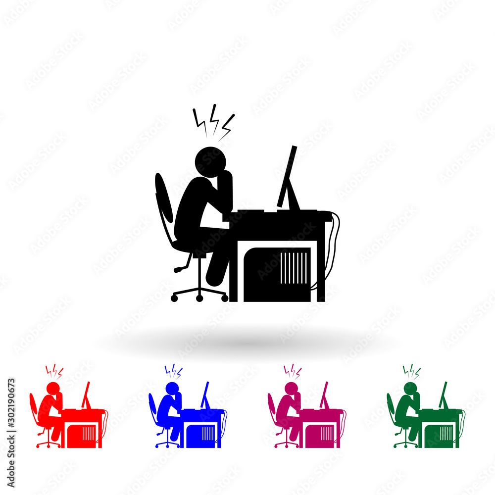 Poster man headache multi color icon. simple glyph, flat vector of gamer icons for ui and ux, website or mo