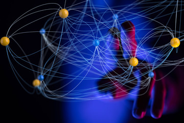 touching global network and data exchanges over the world 3D rendering