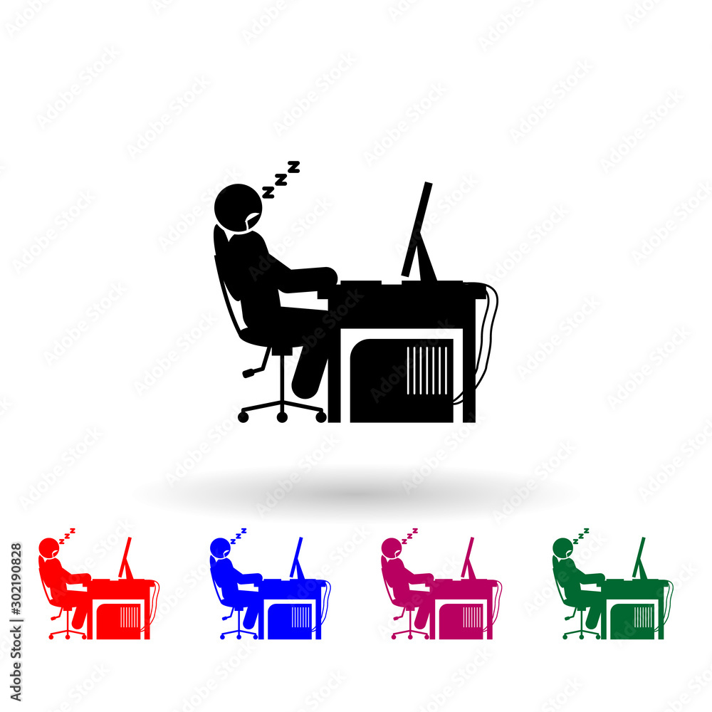 Poster man sleeping multi color icon. simple glyph, flat vector of gamer icons for ui and ux, website or mo
