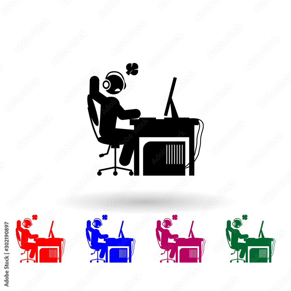 Poster man happy multi color icon. simple glyph, flat vector of gamer icons for ui and ux, website or mobil
