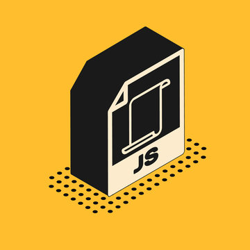 Isometric JS file document. Download js button icon isolated on yellow background. JS file symbol. Vector Illustration