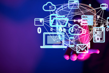 Concept of Network, internet communication, Big Data.