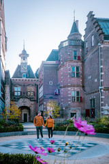 Rijksmuseum garden Amsterdam on a sunny morning during autumn,