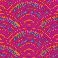 Ethnic circle shapes seamless geometric pattern.