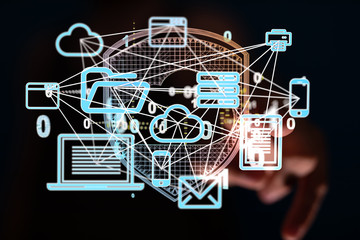 Data sorting flow process. Big data stream futuristic infographic.