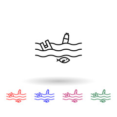 Ocean pollution, fish multi color icon. Simple thin line, outline vector of no plastic icons for ui and ux, website or mobile application