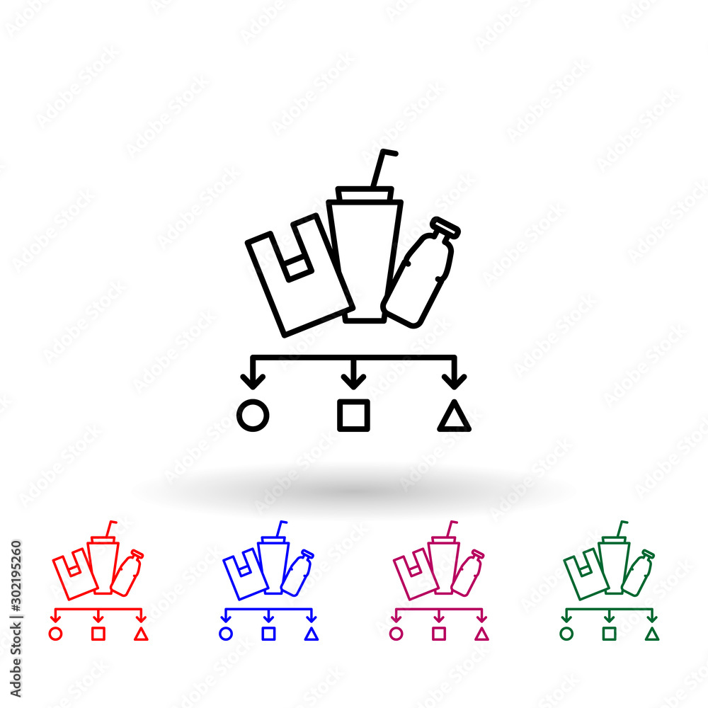 Poster recycle, bin, bottle multi color icon. simple thin line, outline vector of no plastic icons for ui a
