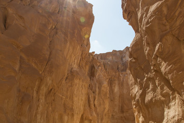 White canyon with yellow rocks. Egypt, desert, the Sinai Peninsula, Dahab.