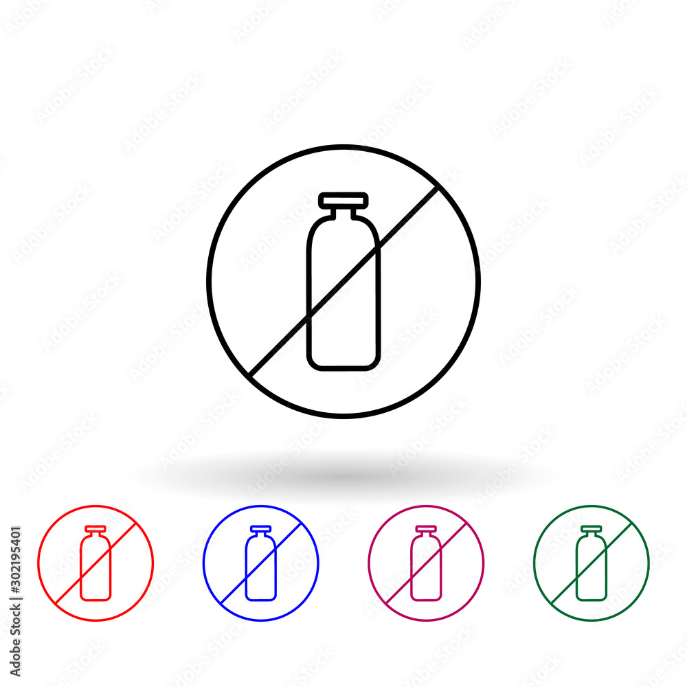Poster no plastic bottle multi color icon. simple thin line, outline vector of no plastic icons for ui and 