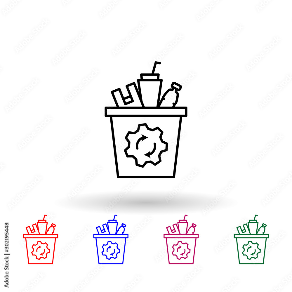 Poster recycle bin, plastic multi color icon. simple thin line, outline vector of no plastic icons for ui a