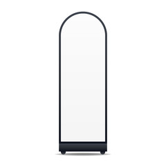 Light sign mockup isolated on white background. Blank roll up display banner template. Vector mockup design.