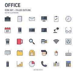 Simple Set Of Office Related Vector Filled Outline Icons. Office icon set.  