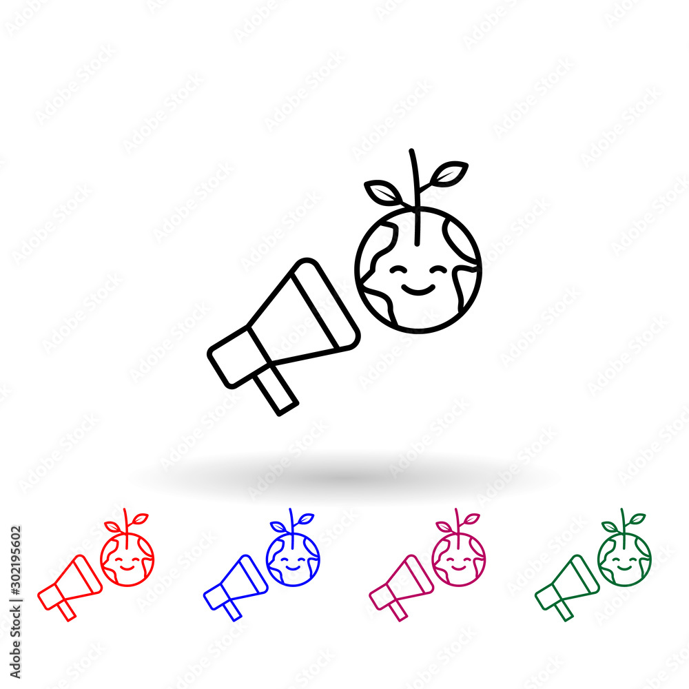Poster save earth, microphone multi color icon. simple thin line, outline vector of no plastic icons for ui